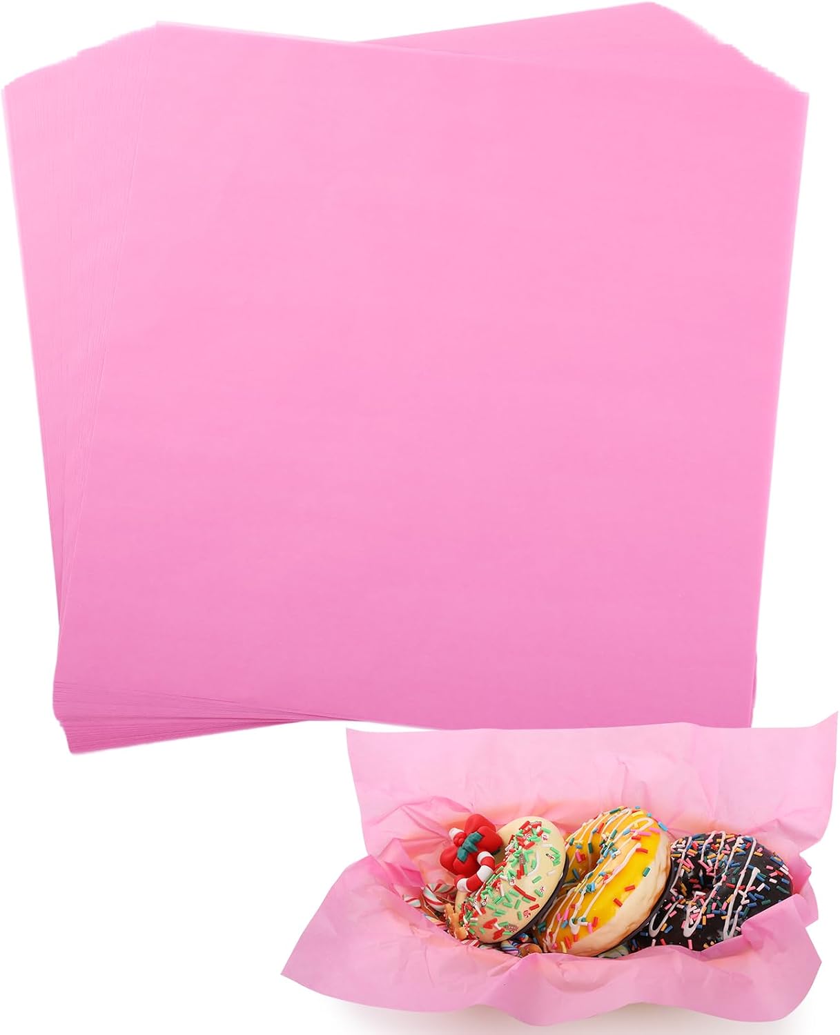 100 PCS Deli Paper Sheets 12 * 12 Inch, Food-grade Pure Color Greaseproof Paper Food Basket Liners for Sandwiches, Burgers, Fries Wrapping for Party, Festival and Outdoors - Pink