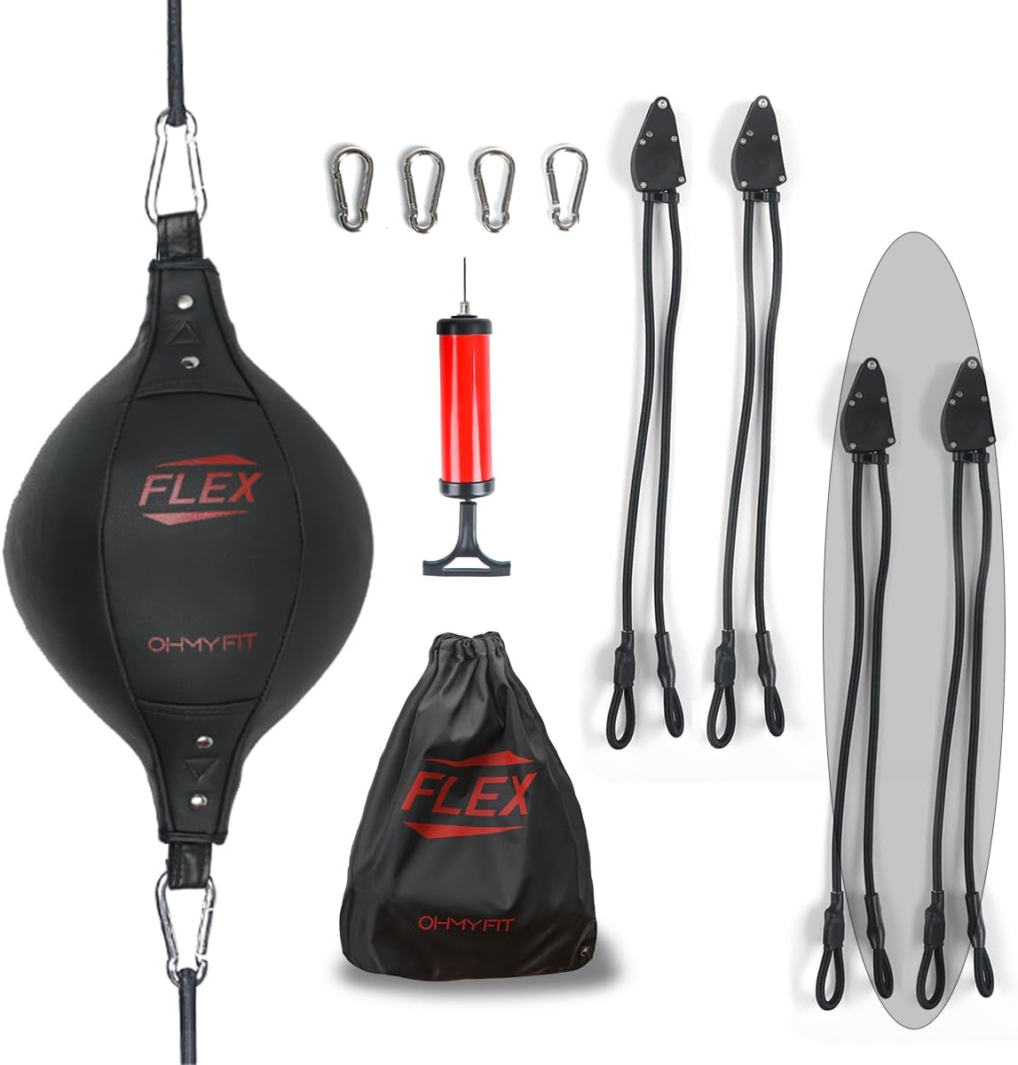 Flex Double End Punching Bag and Extra Adjustable Bungee Cords Bundle - Complete Home & Gym Exercise Equipment Set for Men & Women