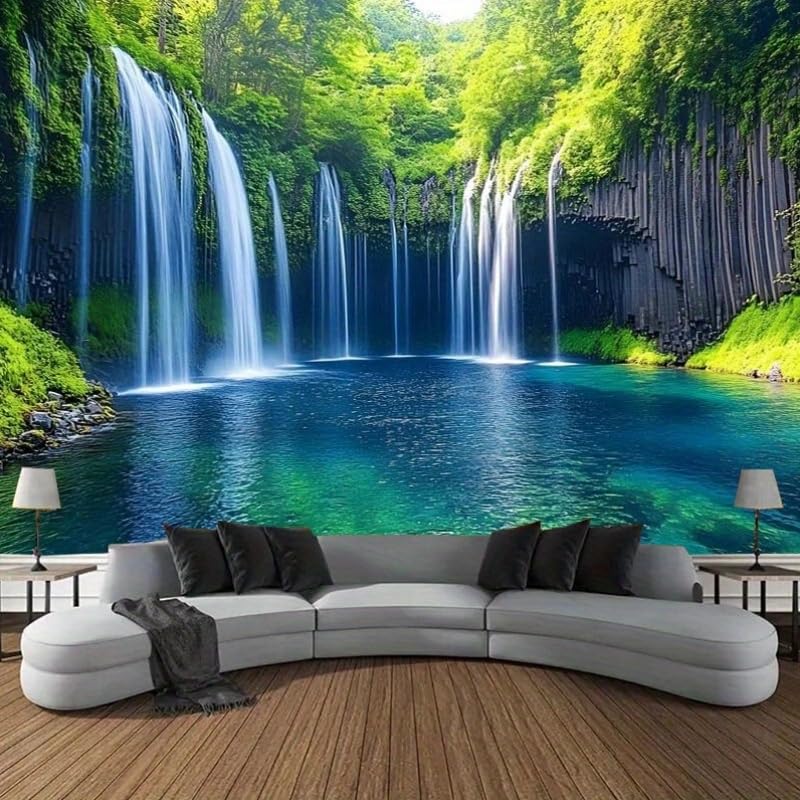 FENDROM Nature Waterfall Tapestry, Majestic Waterfall Landscape Through a Window Imaginary Secret Paradise Print - Image 2
