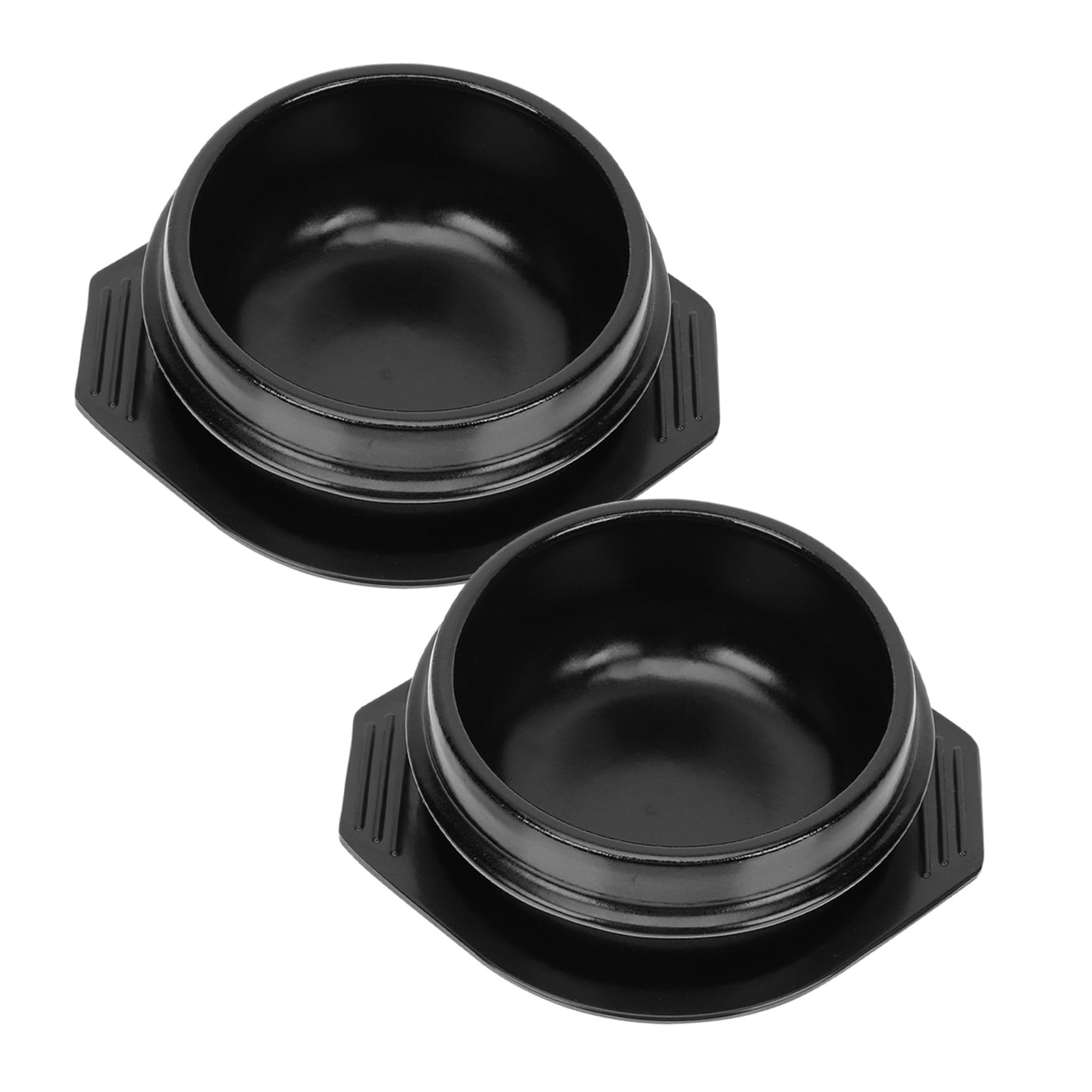 Bol Chaud en Pierre Coréenne 2pcs 800ml en Céramique avec Plateau, Bol à Bibimbap Noir Classique, Cuisson Sûre Cuisine Maison et Restaurant
