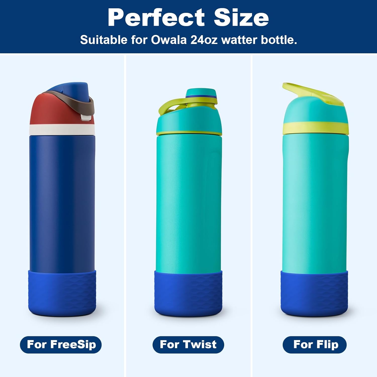 yoelike 2 PCS Wave Silicone Water Bottle Boot for Owala, Anti-Slip Protective Sleeve for FreeSip/Twist/Flip, Watter Bottle Accessories, Bottom Bumper Cover, Dishwasher Safe, BPA Free - Image 2