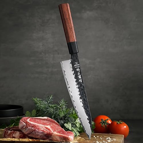 Miniatura 9 de HEZHEN - Cuchillo de chef de 8.5 pulgadas, 3 capas de acero de forja compuesto de alto carbono, cuchillo de cocina afilado, mango octogonal de