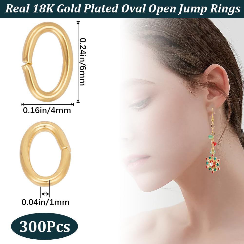 Beebeecraft 300Pcs Oval Jump Rings 18K Gold Plated Open Jump Rings Oval Linking Rings Connectors Jewelry Links for DIY Jewellery Making Findings Bracelet Necklace Earring Repair