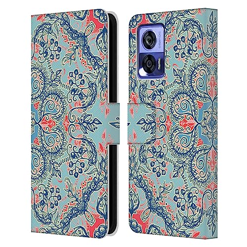 Head Case Designs Officially Licensed Micklyn Le Feuvre Red and Blue Floral Patterns Leather Book Wallet Case Cover Compatible with Motorola Edge 30 Neo 5G