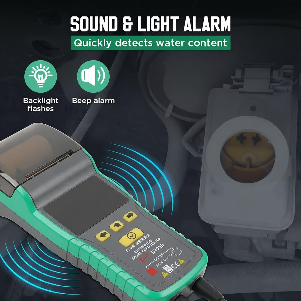 Probador de Líquido Frenos para Coche con Impresora Herramienta Precisa Prueba Contenido Agua Alarma Acústica y Visual Comprobación Vehículos