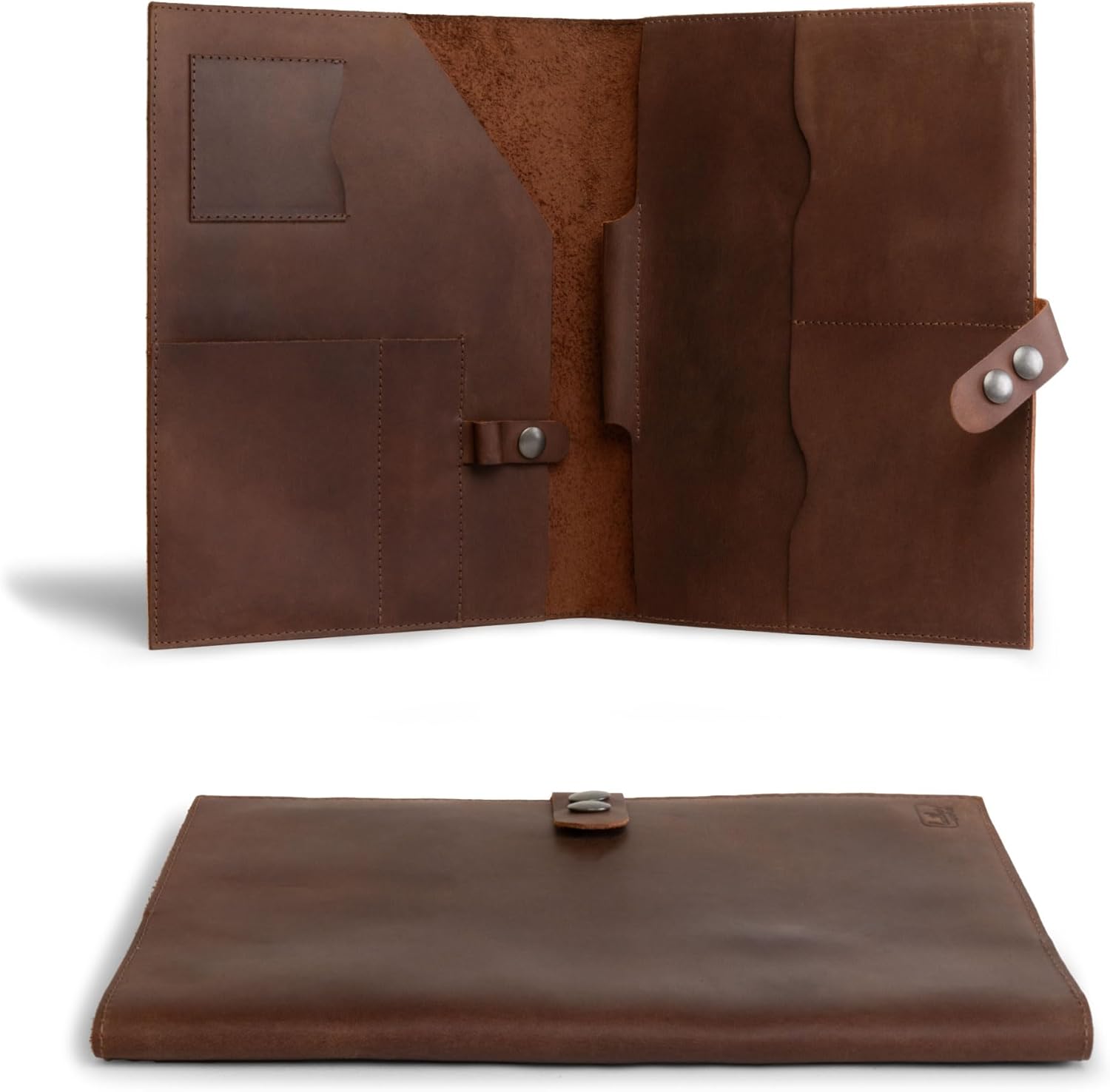 Leather Executive Document Folder Holder with Slots for Passport, Phone, Tablet, Notebook, Pen, Handmade Portfolio Binder, Professional Business Folio Organizer, Padfolio for Men & Women