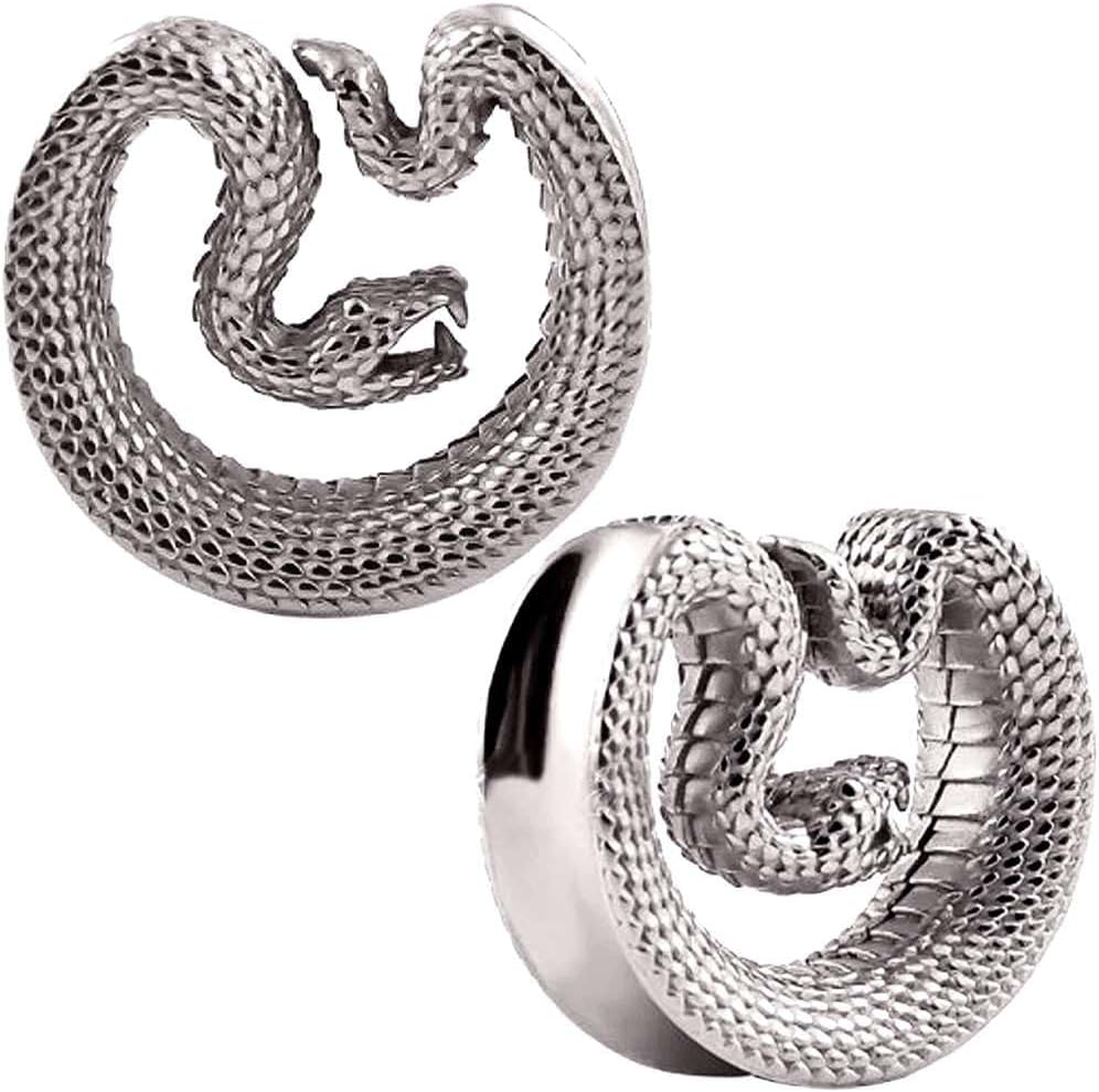 (1 Pair) Snake Double Flare Flesh Tunnel Gauge Earring Ear Piercing available size 00g (10mm) to 1 3/16" (30mm)