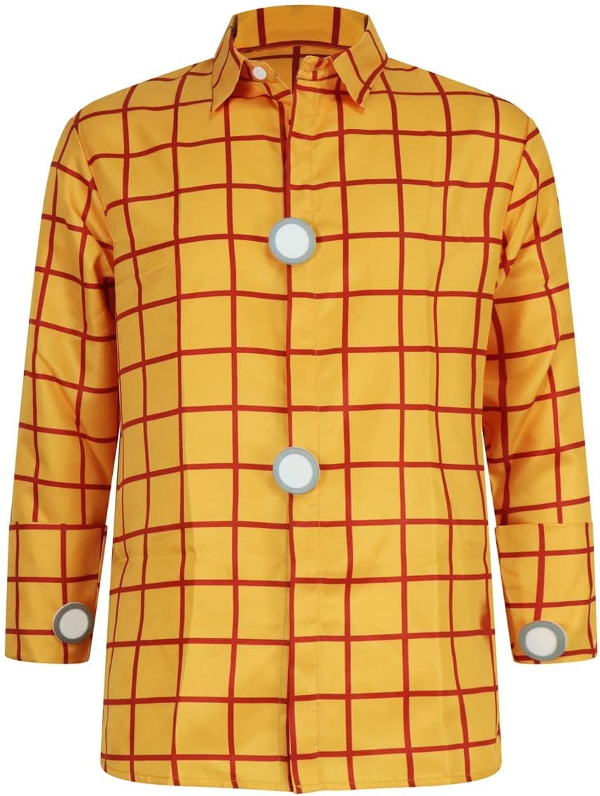 PAINEOMN Cowboy Shirt for Men Cow Print Vest Halloween Cosplay Costume Adult Long Sleeves Plaid Button Down Shirt