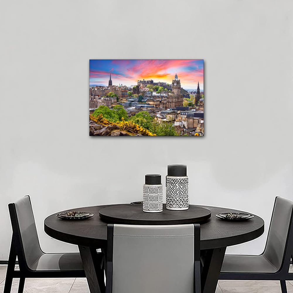 Edinburgh Scotland Canvas Wall Art Edinburgh Castle Scotland Home Pictures for Bedroom UK Home Decorations for Living Room 1 Panel Artwork for Home Walls Framed Stretched Ready to Hang (16''Wx 24''H) - Image 3