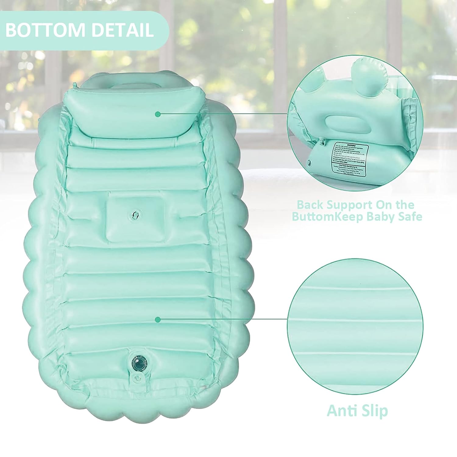 Inflatable Baby Bathtub, Portable Infant Baby Bath Tub Toddler Tub Non Slip Travel Bathtub with Air Pump, Green