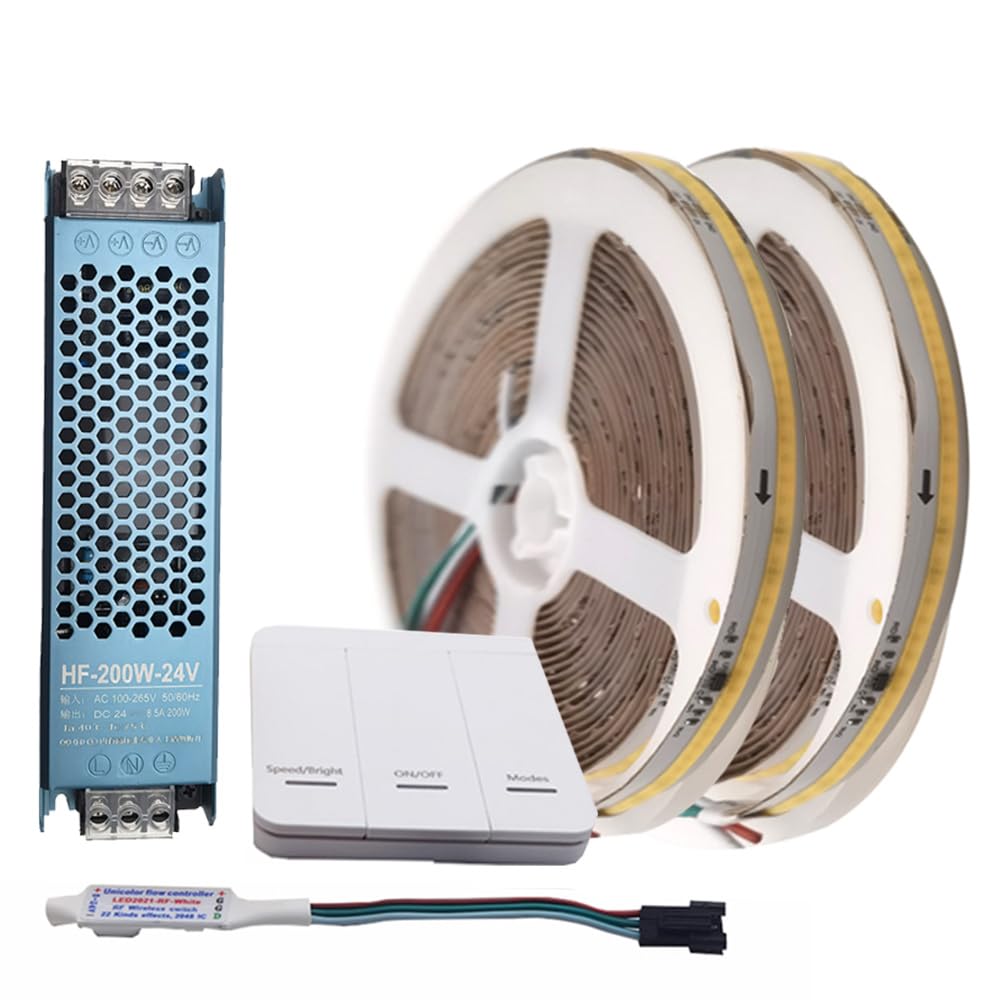 10 m WS2811 COB acqua corrente corsa di cavalli fluenti, striscia di luce bianca calda LED Pixel Band DC24 V 360 LEDs/m monitorato con controller RF 24 V alimentatore di rete
