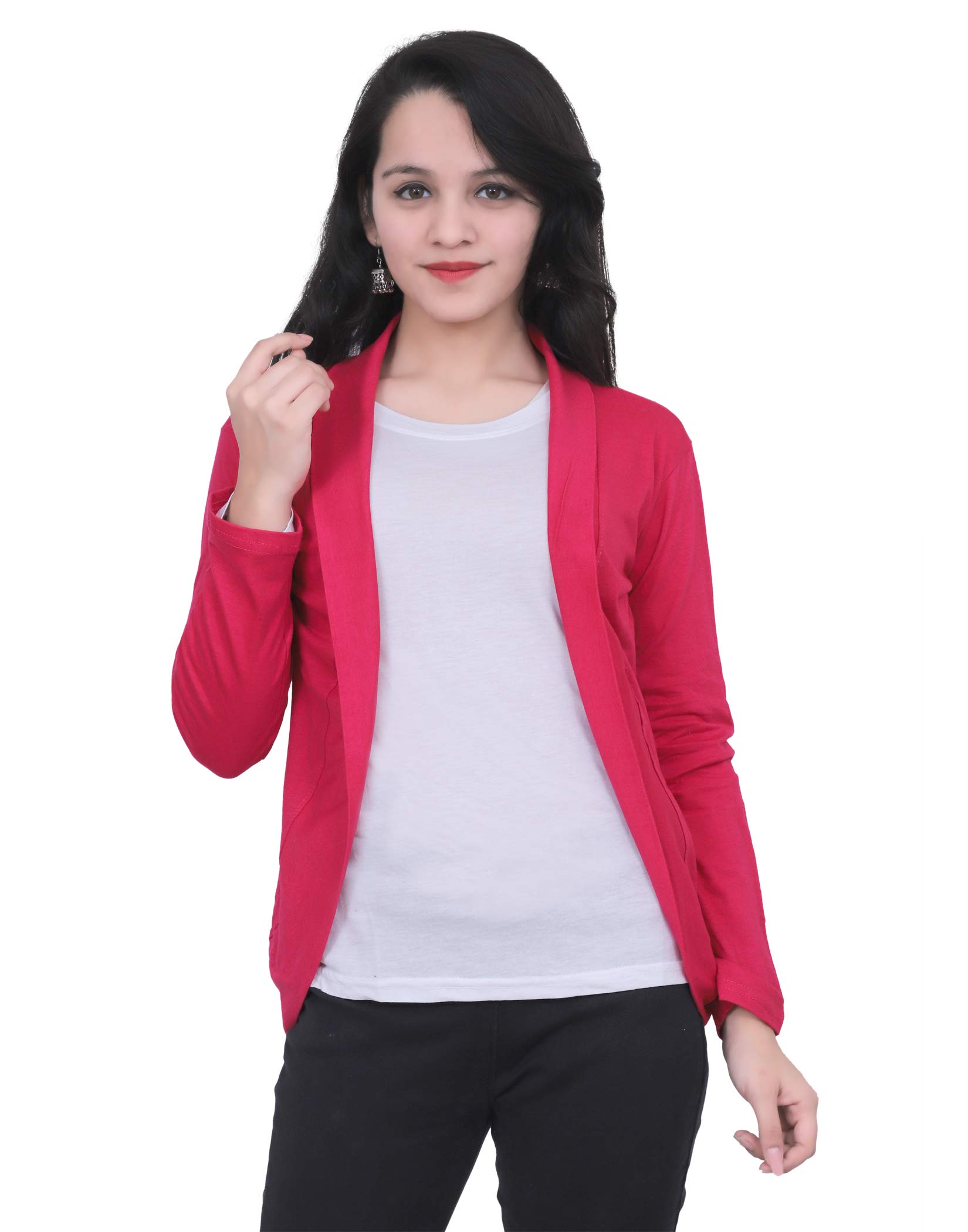 GENERICWomen's Rayon Asymmetric Neck Shrug (Pink, XL)