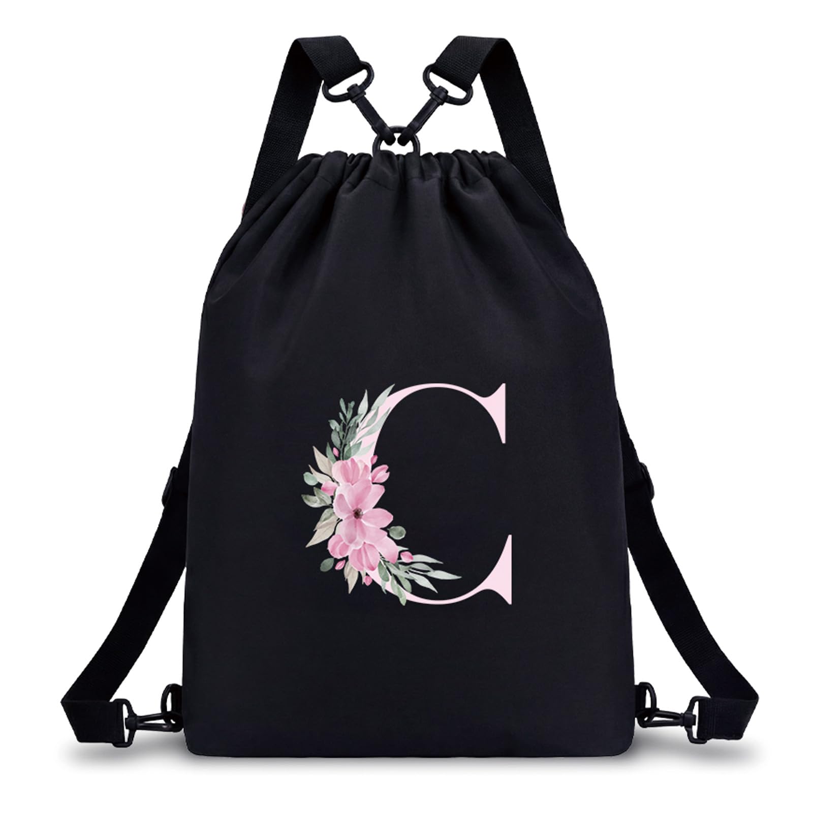 A-Z BAG Personalised Drawstring Swimming Bag for Women Girls Kids, 4-in-1 Convertible Initial Gym Bags (Backpack/Crossbody/Shoulder/Handbag), Waterproof Inside and Out (C)