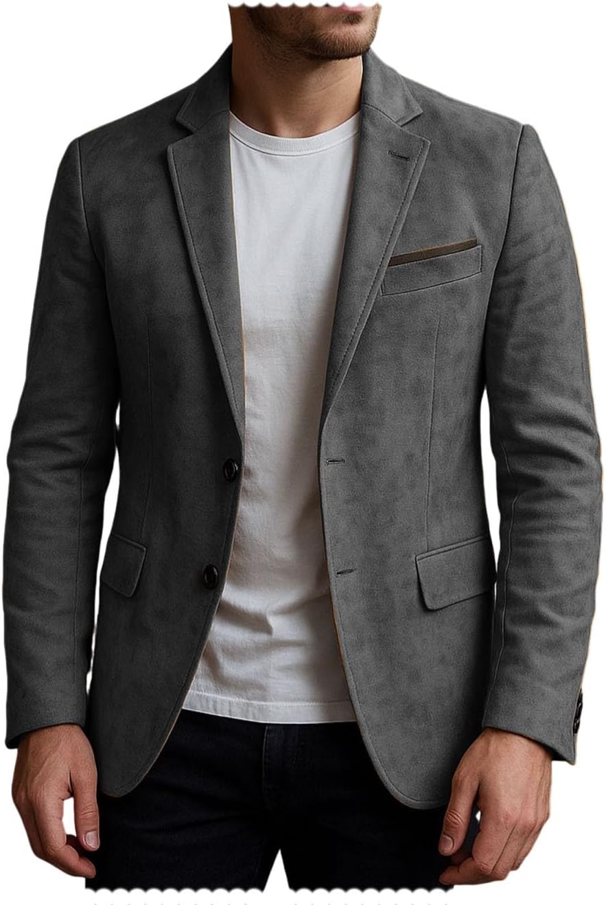 Men's Suede Leather Blazer Cowboy Style 2 Button Sport Coat with Pockets