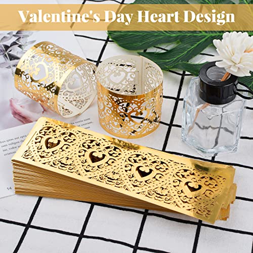 Urroma Reflective Gold Heart-Shaped Paper Napkin Holder Rings, 50 Pcs Golden Hollow Paper Napkin Rings For Dinner Party Celebration Table Decor #TOP4
