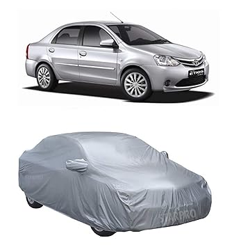 NEXTON Presents Heat Reflective & Semi Waterproof Car Cover Compatible with Toyota Etios Custom Fit (Silver Color with Mirror)