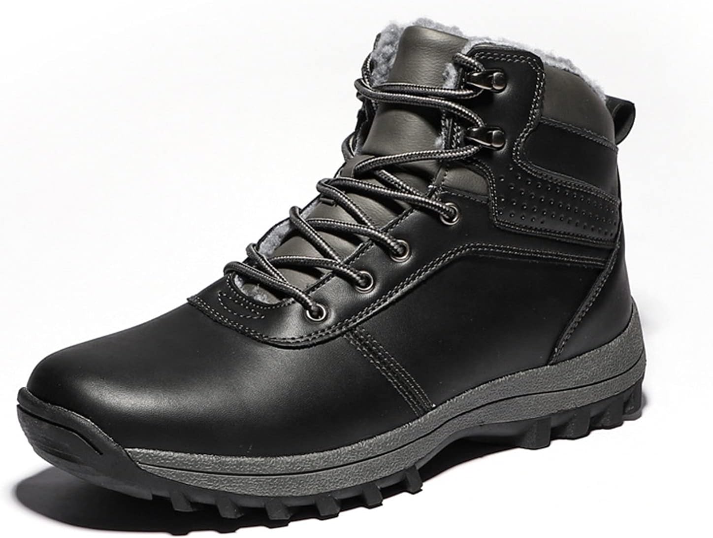 メンズ防水ハイキングブーツ冬の屋外暖かい毛皮で裏打ちされたスノーブーツバックパッキングワーキングブーツ,Black-44