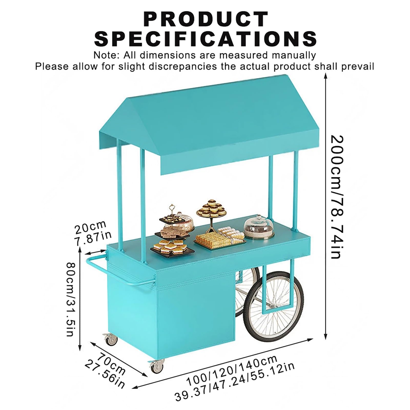 Genérico Puesto de Mercado con Toldo Móvil de Venta Ambulante de Comida con Ruedas para Tiendas Minoristas en Calles Centros Comerciales y Mercados.(Nero,140x70x200cm)