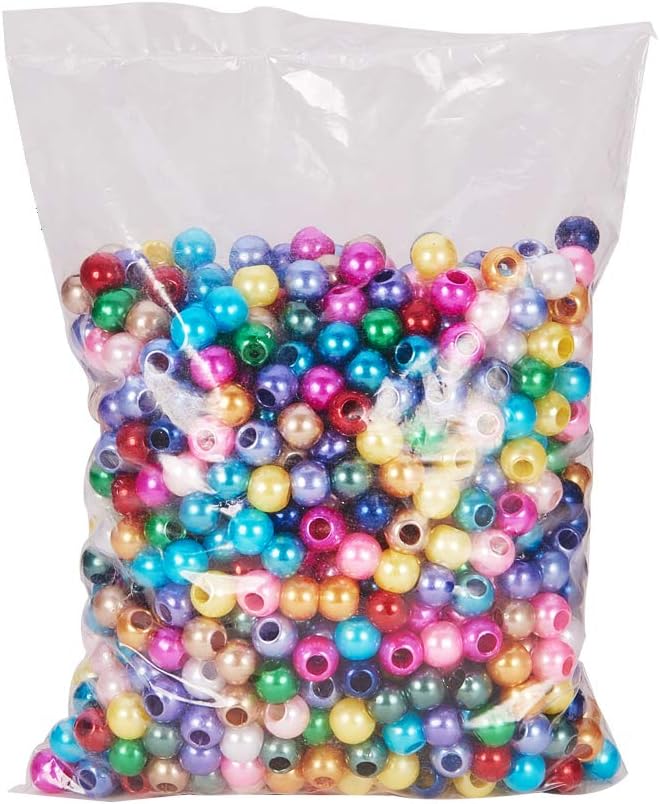 NBEADS 500g/780pcs Mixed Color ABS Imitation Faux Pearl Beads Large Hole Pearls, Leather Kumihimo European Crafts