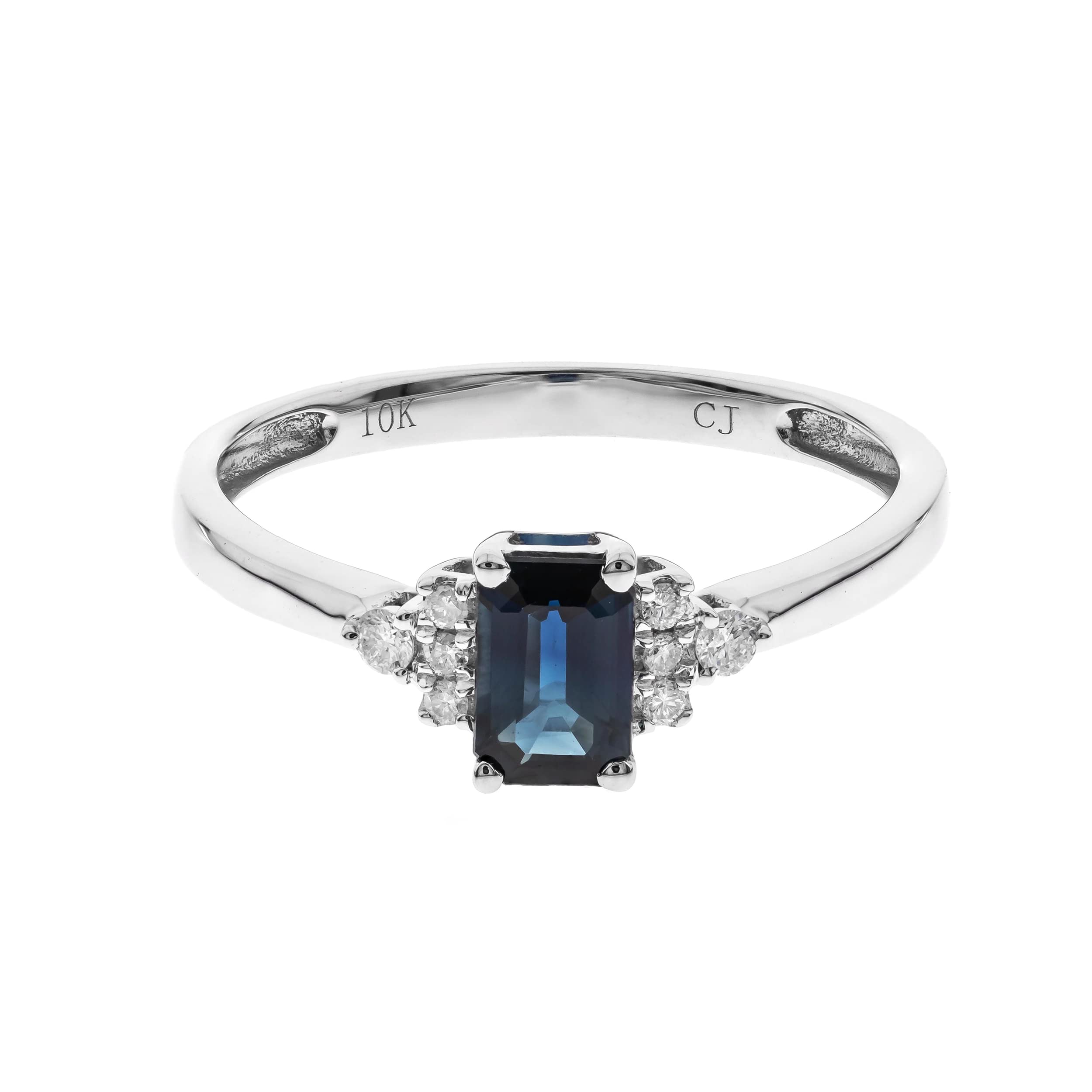 Gin & Grace 10K White Gold Genuine Blue Sapphire and Natural Diamond (I1) Ring for Women.