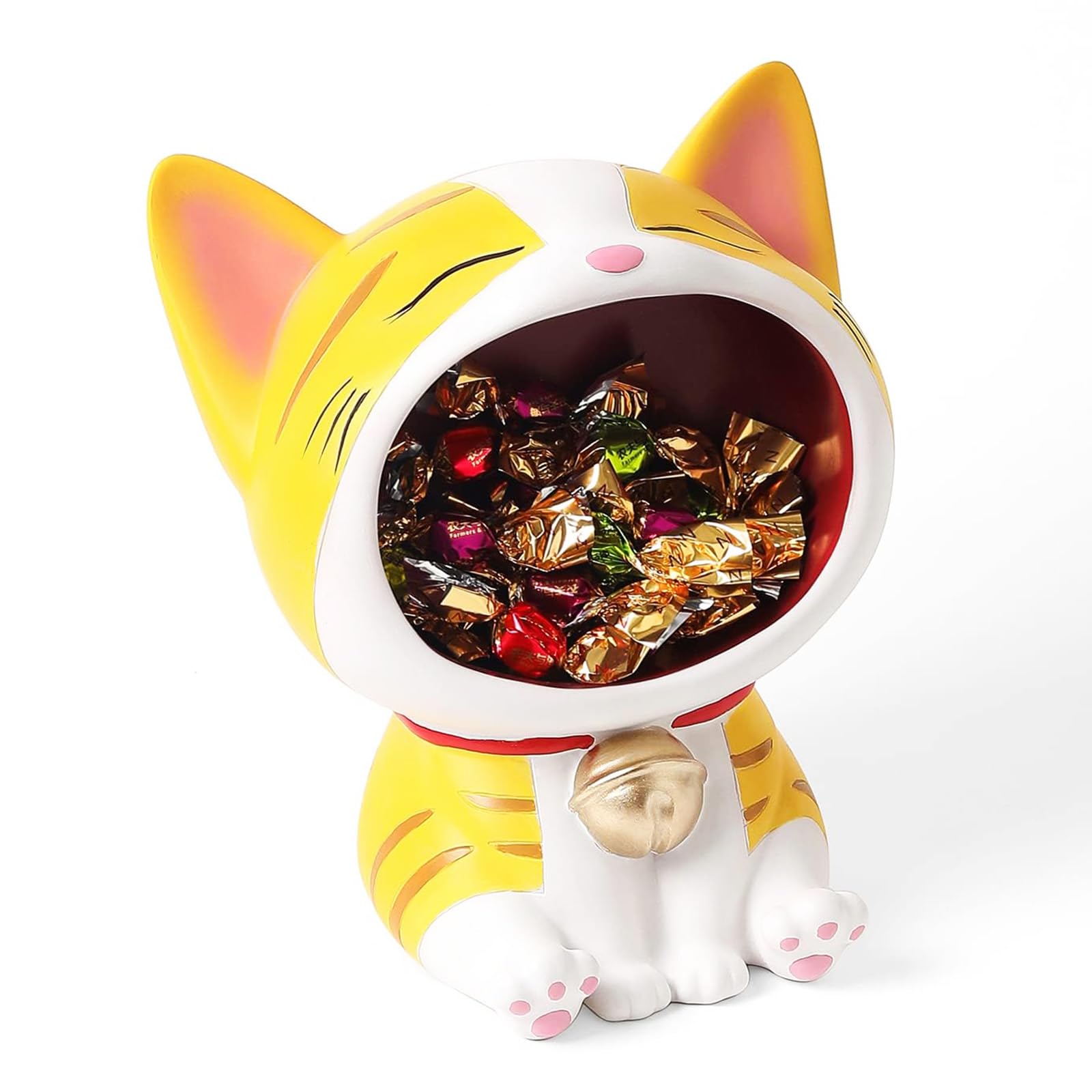YXCQHZM Cute Cat Statue Ornament Storage,Modern Resin Art Sculpture Desktop Storage, Laughing Cat Collectible Figurines Art Home Decoration (D)