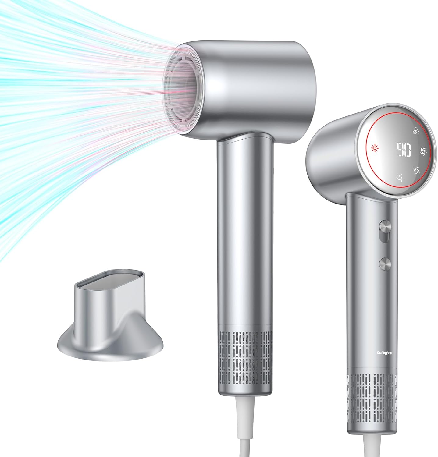 Hair Dryer, 110,000RPM High Speed Ionic Blow Dryer for Fast Drying, 6 Temps & 3 Speeds Low Noise Hair Dryer wih LED Display, Portable Hairdryer wih Magnetic Nozzle for Home ＆ Travel (Gray)