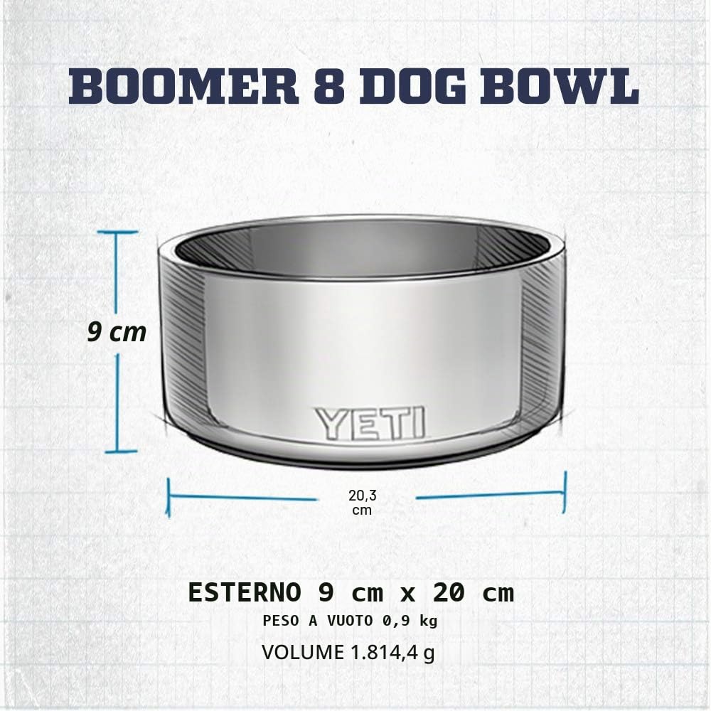 YETI Boomer 8, ciotola antiscivolo per cani, in acciaio inox, capacità 1,8 l, in acciaio inox