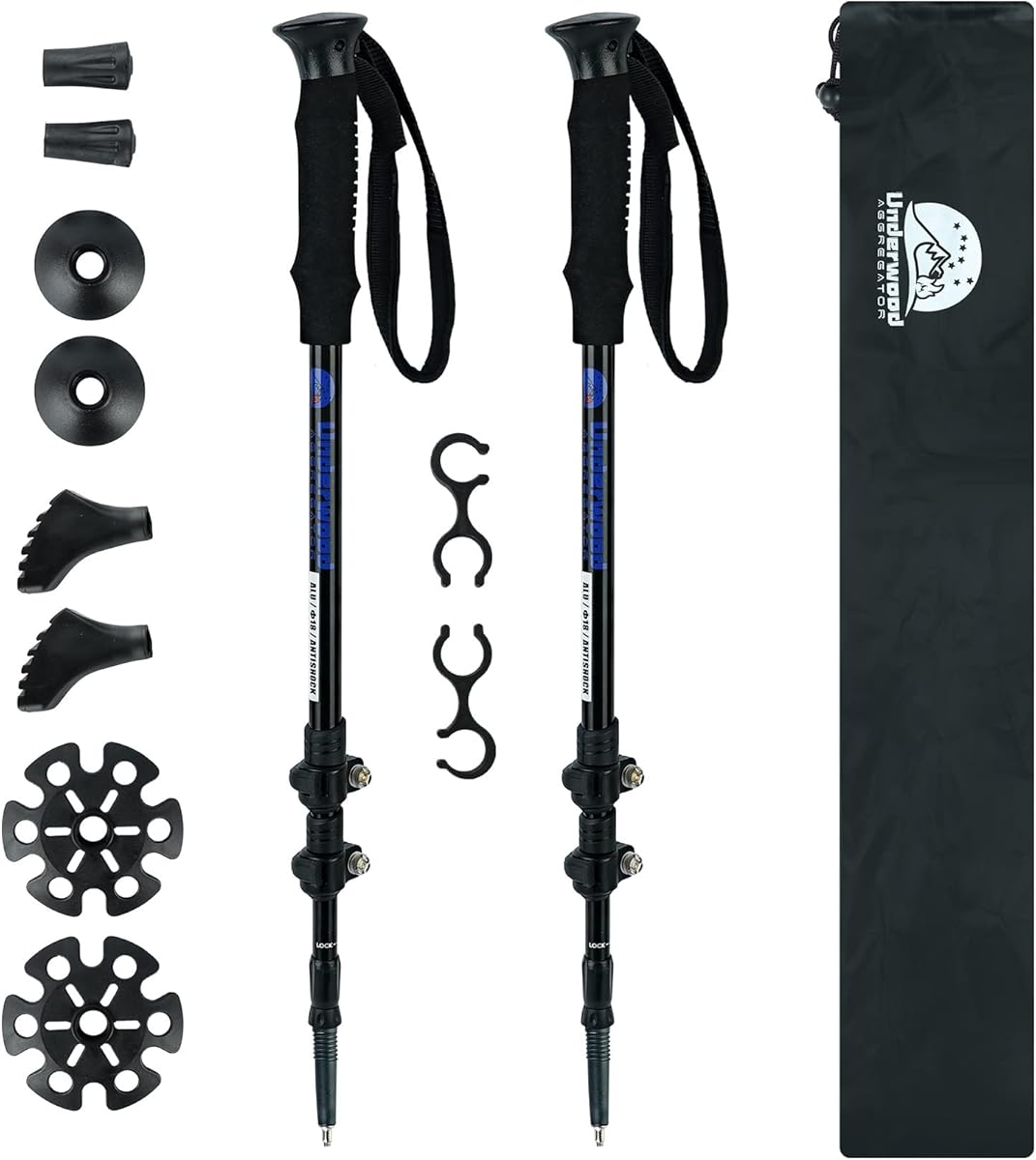 Trekking Poles Collapsible Hiking Poles - 2 Pack Adjustable Aluminum Hiking Sticks, Lightweight Walking Sticks for Women, Men, Seniors, Kids, Walking Poles for Backpacking by Underwood Aggregator