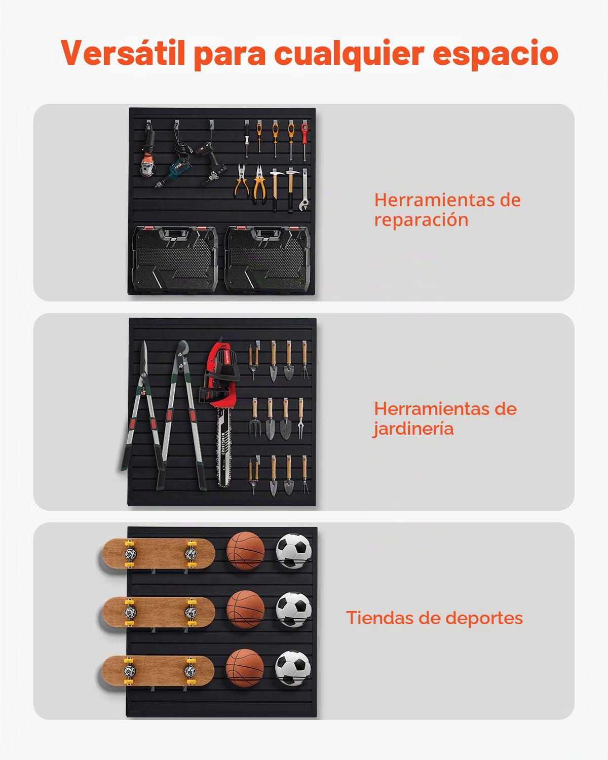 VEVOR Paneles de Pared de Listones 1230 x 1235 x 20 mm, Panel de Listones de Garaje de PVC Diseño Modular con Estructura de Acoplamiento y Corte de Bricolaje para Almacenamiento y Exhibición, Negro