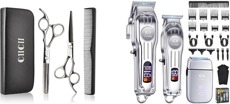 CIICII Hair Cutting Kit, Mens Hair Clippers and Trimmers Set and Hair Cutting Scissors Shears Set for Men Hairdresser Men DIY Home Salon