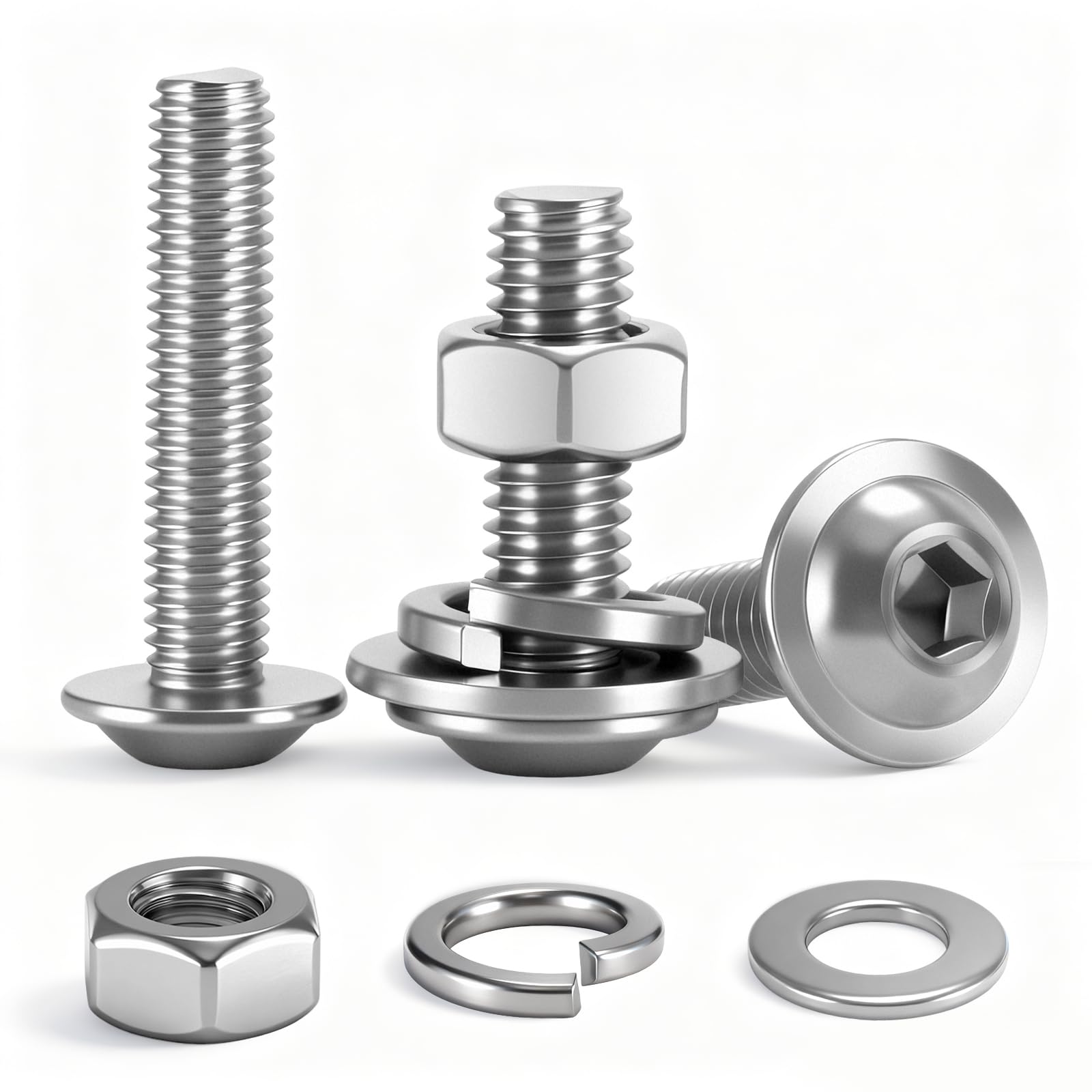 M8 x 35mm Nuts and Bolts 20 Pcs Flanged Button Head Socket Cap Bolts Allen Screws with Flat & Lock Washers Assortment Kit, 304 Stainless Steel bolts