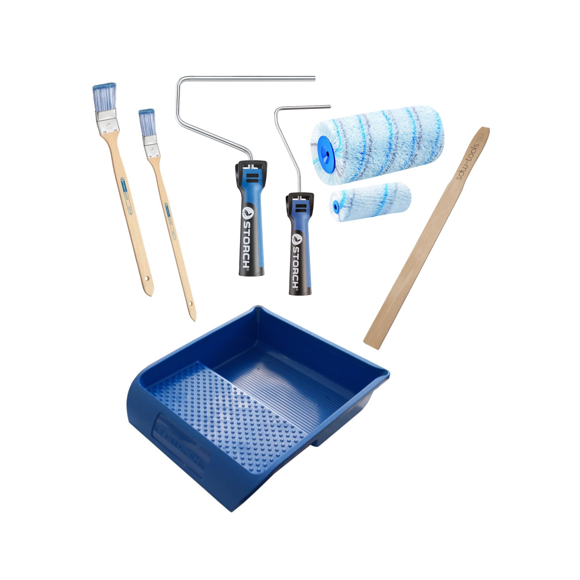 STORCH Profi Malerset 8-teilig inkl. Rührholz – Farbroller Set für Dispersions- & Silikatfarben | Farbwanne, Walze, Bügel | Maler Set für Wände & Decken