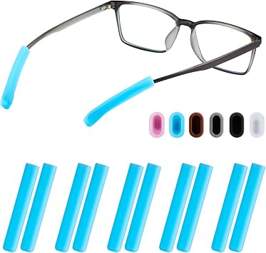 Glasses Ear Cushion, Non Slip Soft Silicone Eyeglass Ear Cushions, Anti-Slip Comfort Eyeglasses Temple Tips Sleeve Retainer, Comfort Eye Glass Ear Grips, Glasses Accessories 5 Blue Pairs