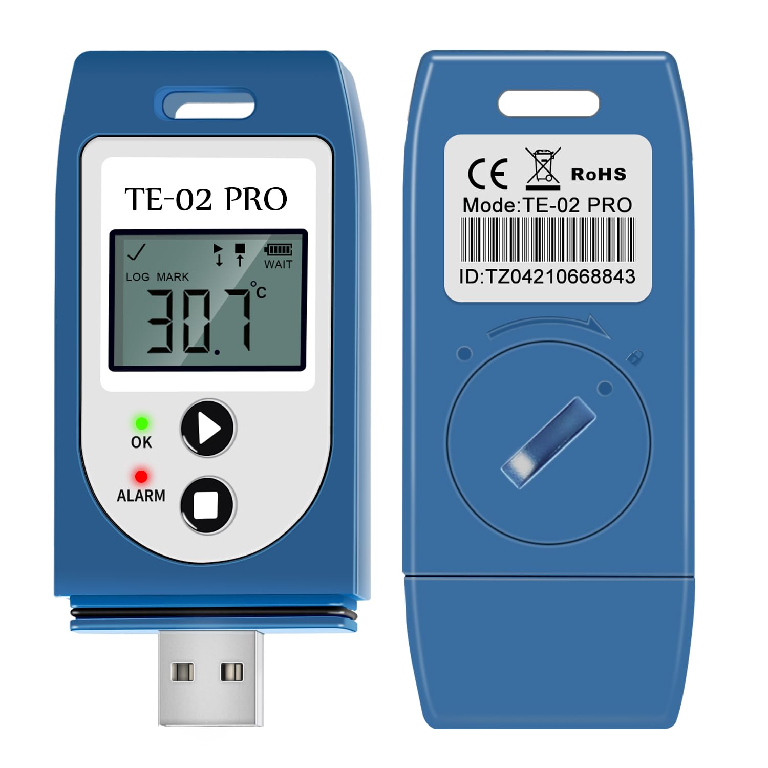 ThermElc TE-02 Pro Temperatur Datenlogger Automatischer PDF/CSV-Bericht, Wiederverwendbar, Vergleich von Daten Mehrerer Geräte, Überwachung von Kühl, Temperaturrekorder Konform mit 21CFR Teil 11