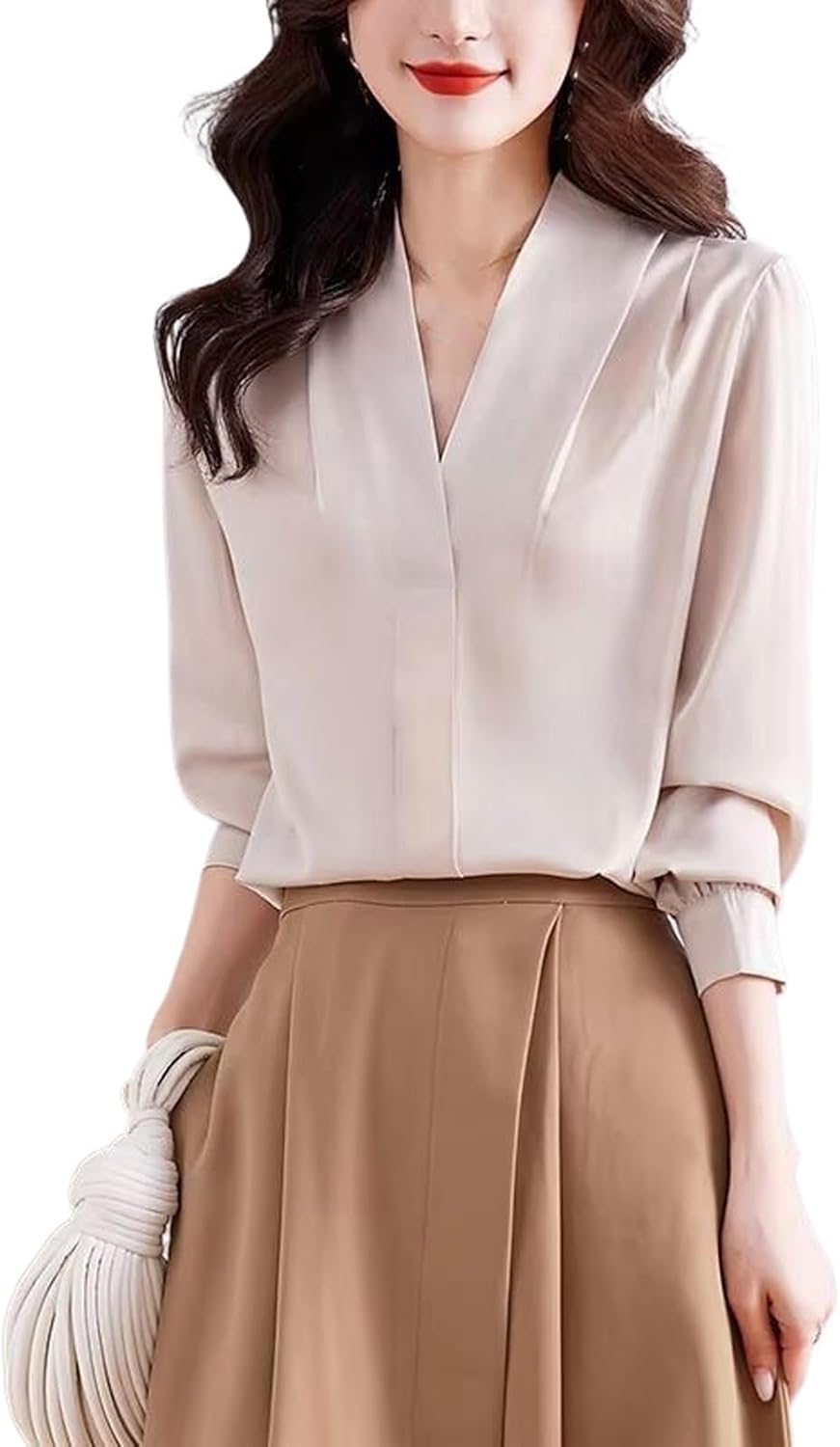 Women's Spring Elegant Blouse Satin Shirt Office Work Blouse Long Sleeve Top Loose Vintage Clothing