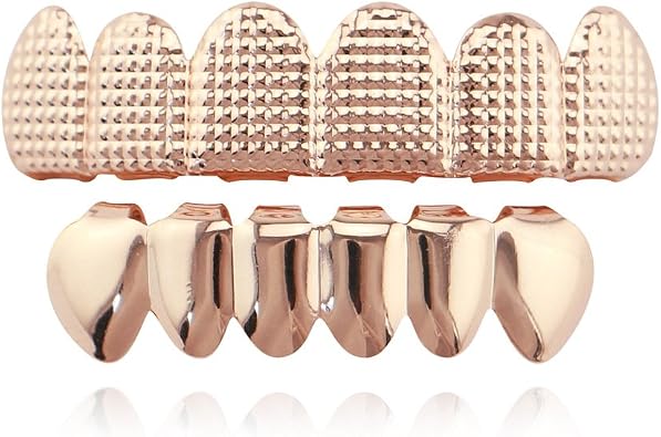 OOCC 18k Gold Plated Grills Hip Hop Teeth Grillz Caps Top and Bottom Set for Your Teeth