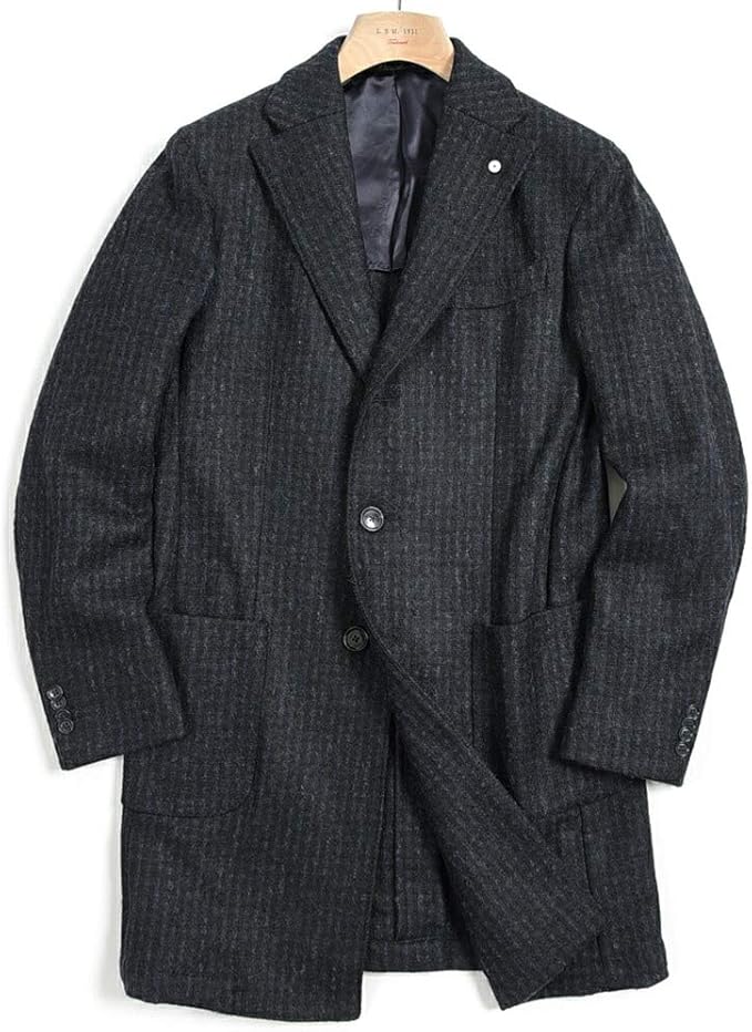 Amazon エルビーエム 1911 チェスター コート ミドル丈 3bシングル ノッチドラペル メンズ 秋冬 ウール チェック ダーク ネイビー イタリア ブランド イタリア製 並行輸入品 コート ジャケット 通販