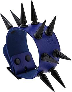 CABULE Pulseras punk con remaches negros para mujeres y hombres, pulsera de cuero a la moda, brazalete ancho, gótico, unisex, estilo 7, color azul