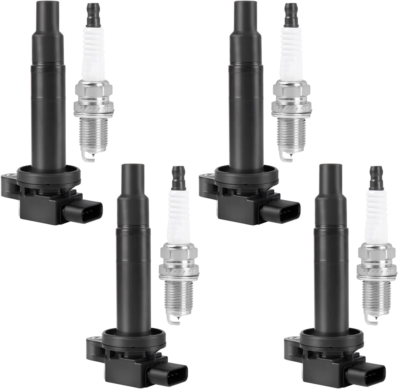 ITOM Ignition Coil Pack and Spark Plugs UF316 Compatible with Toyota 2000-2005 Echo 2001-2009 Prius 2006-2014 Yaris, for Scion XB 2004-2006 L4 1.5L DOHC GAS Coil Packs, Replace 90080-19021 Set of 4