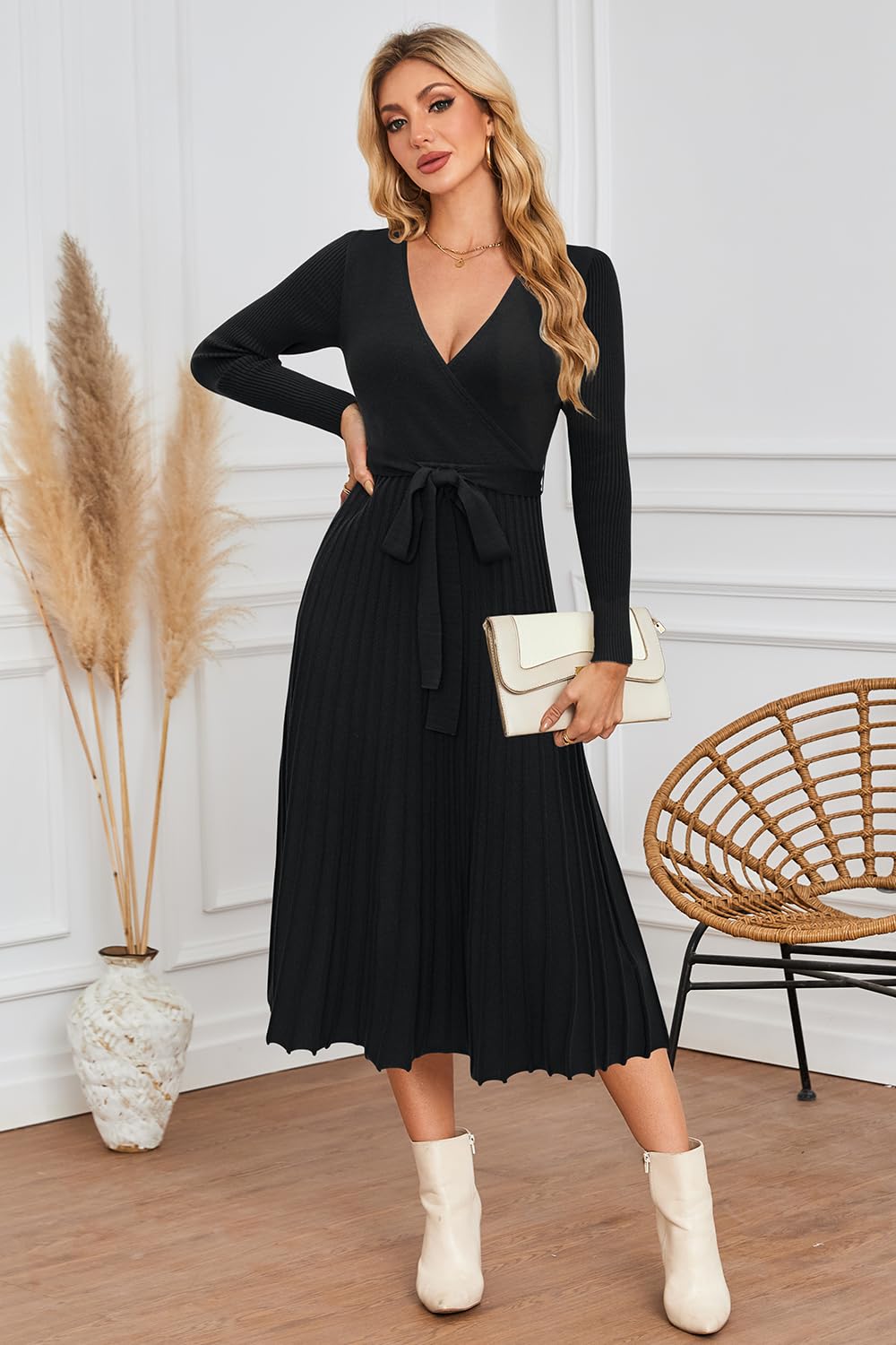 Newshows Strickkleid Damen Winter Herbst Langarm Winterkleid