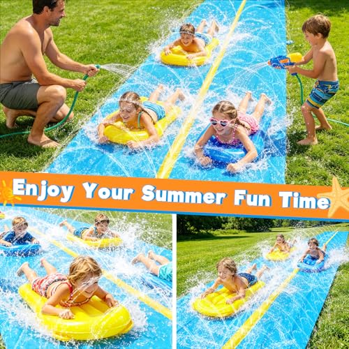 iGeeKid 45Ft Huge Slip and Water Slide with Sprinkler, Heavy Duty Lawn Waterslide for Kids Adults, Extra Long Double Lane Water Toys n Slides with 2 Bodyboards Backyard Lawn Summer Outdoor Water Toys by iGeeKid - Image 5