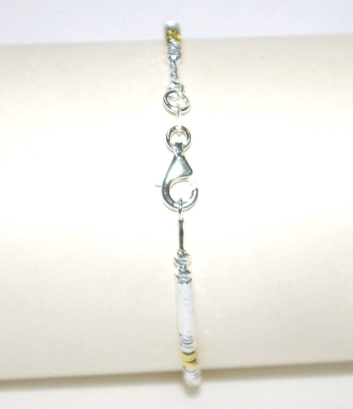 BalliSilver. Silver & Gold Two Tone ANKLET. Real 925 Sterling Silver 3mm Diamond Cut Laser Cut BEADS and Hammered Tubes. Handmade to your Size.