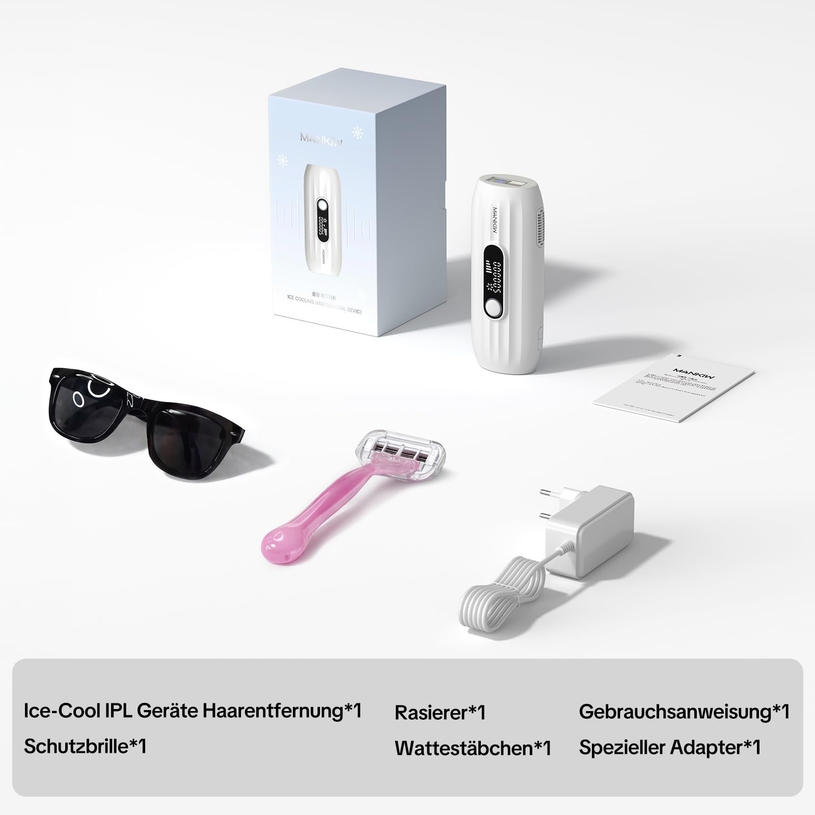 MANKIW IPL Geräte Haarentfernung mit Kühlfunktion, 5 Energiestufen & 500.000 Lichtimpulse, Automatik- & Einzelmodus, Laser Haarentfernung Alternative, Epilierer Damen für Beine, Achseln & Bikini
