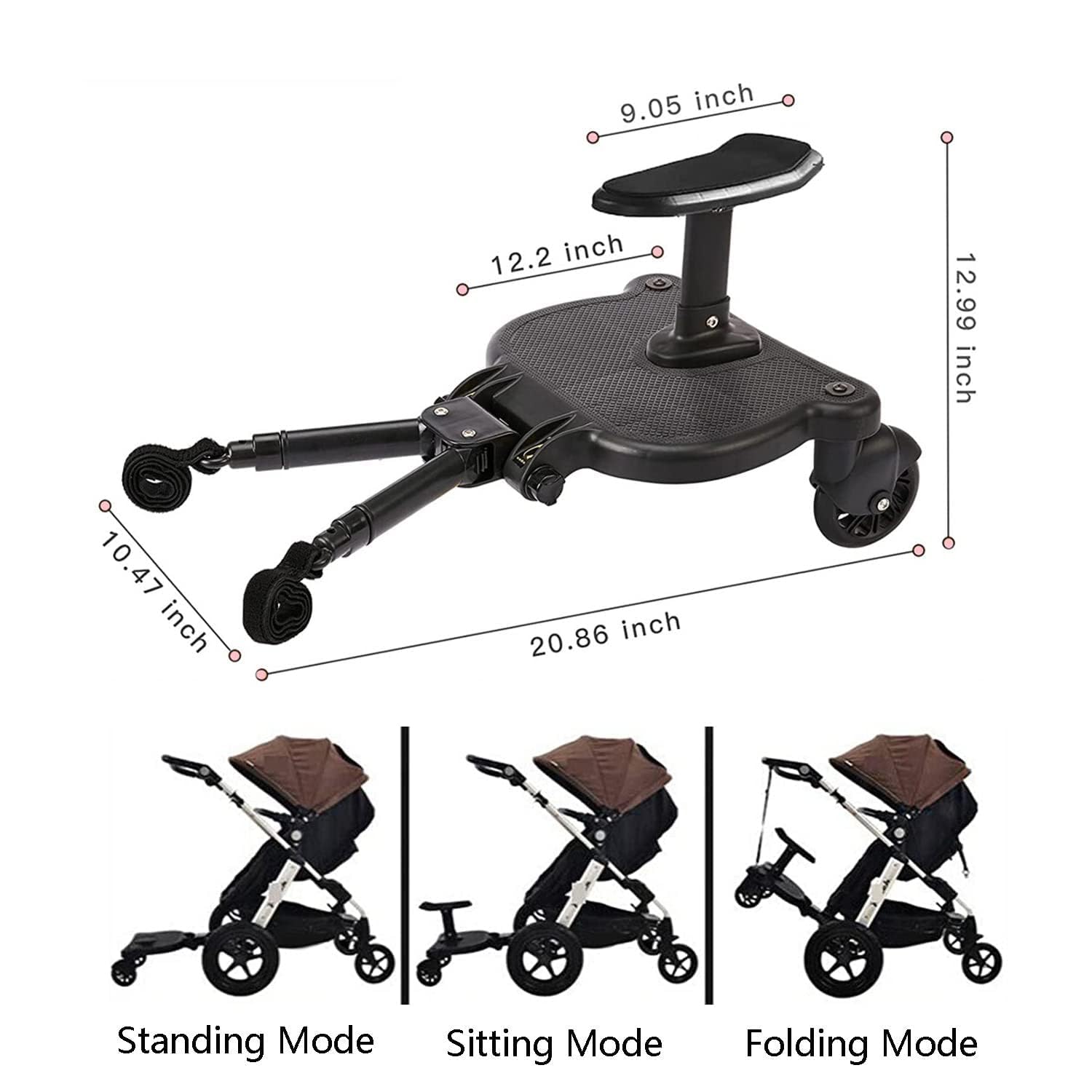 Universal Stroller Board Buggy Board with Detachable Seat, Stroller Glider Board Suitable for Most Brands of Strollers, Stroller Standing Board, Holds Children Up to 55lbs (Black) : Baby