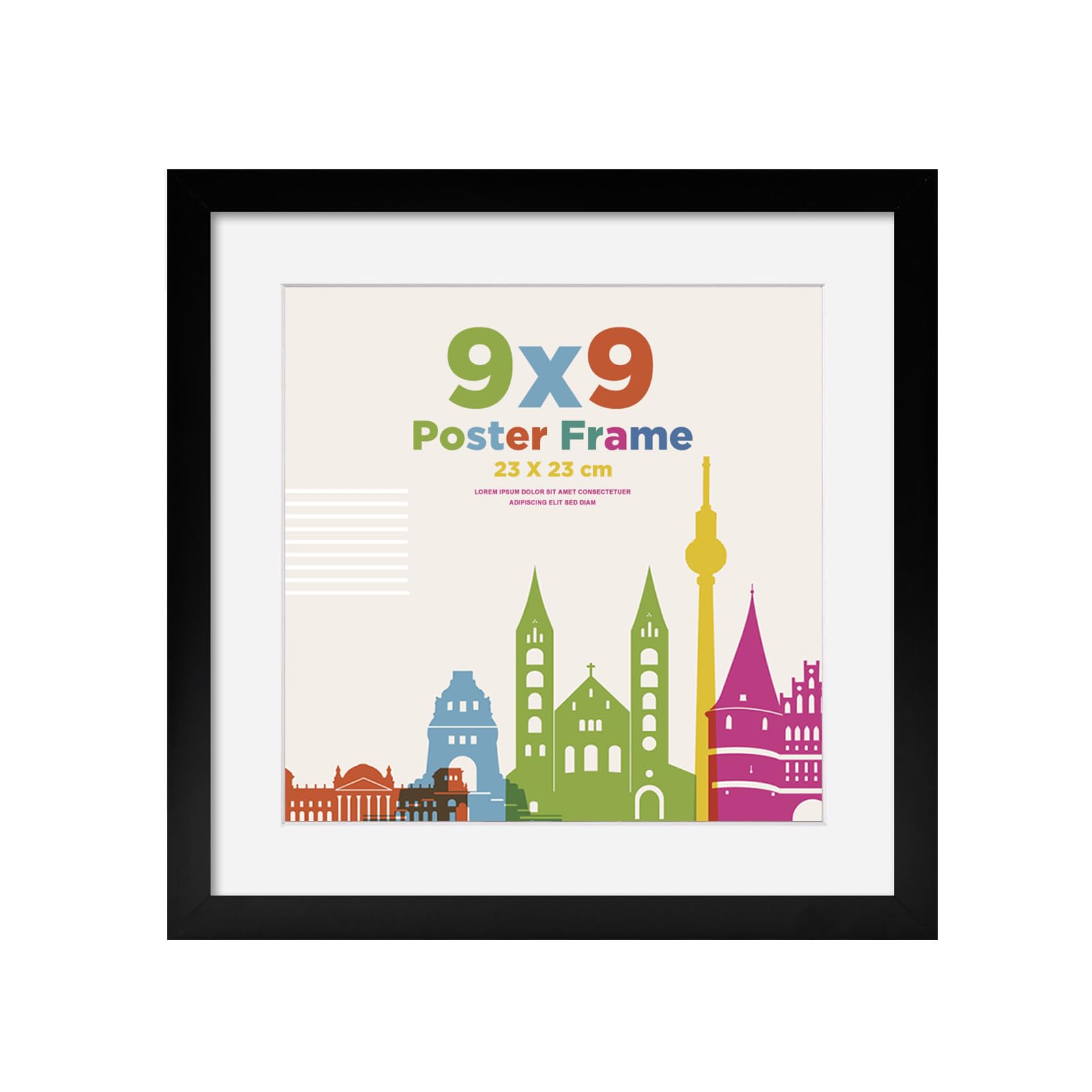 9x9 Picture Frame with 7x7 Mount, Wooden 23 x 23 cm Frames Featuring Clear Plexiglass for Table and Wall Mounting, Perfect for Portrait, Home, Office,Black — image 1