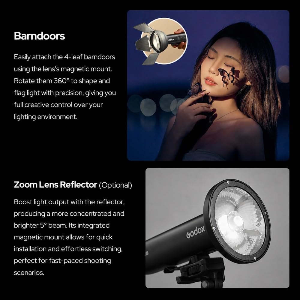 Godox FL15Bi Lampe Vidéo LED de Poche, Éclairage Photographique Bicolore 2800K-6500K avec Lentille Zoom Pliable, 11 Effets FX, Coupe-Flux Magnétique, Étanche IP54, Batterie 4750mAh pour Studio