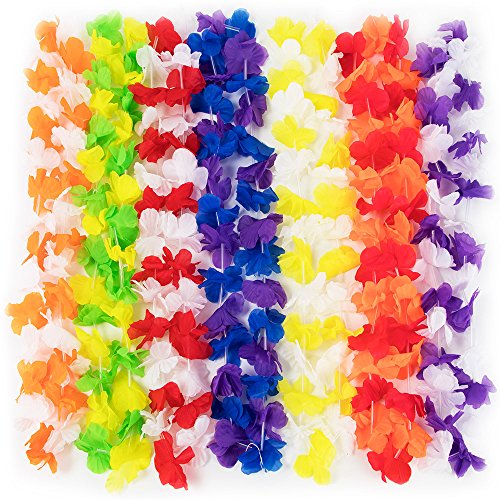 12-Pack Assortment of Colorful Hawaiian Lei Flower Necklaces by Pudgy Pedro's Party Supplies