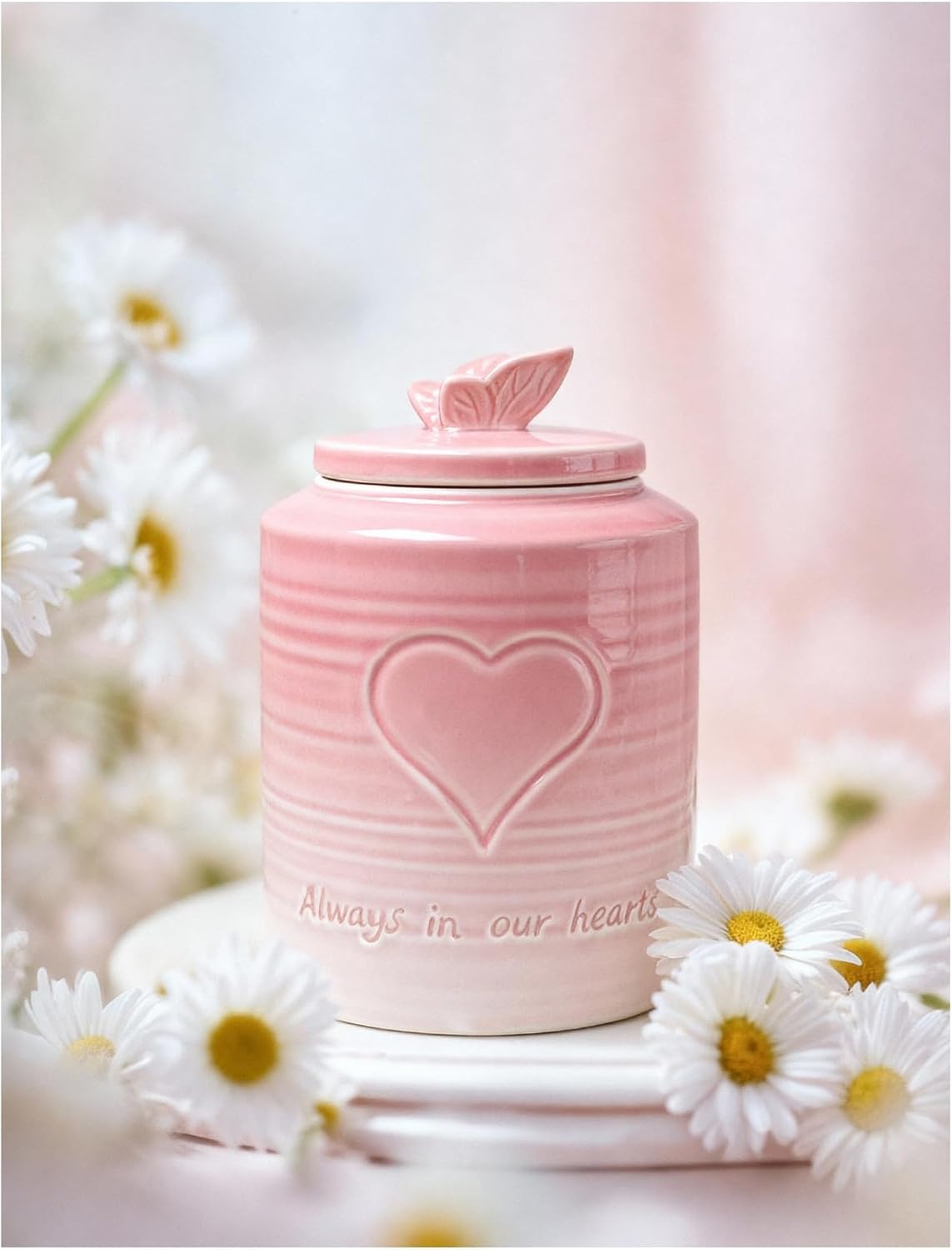 LASTINGTAILS Ceramic Pink Butterfly Urn | Cremation Heart urn | Urns for Human Ashes Adult | Child | Kids | Baby | Infant | Pet