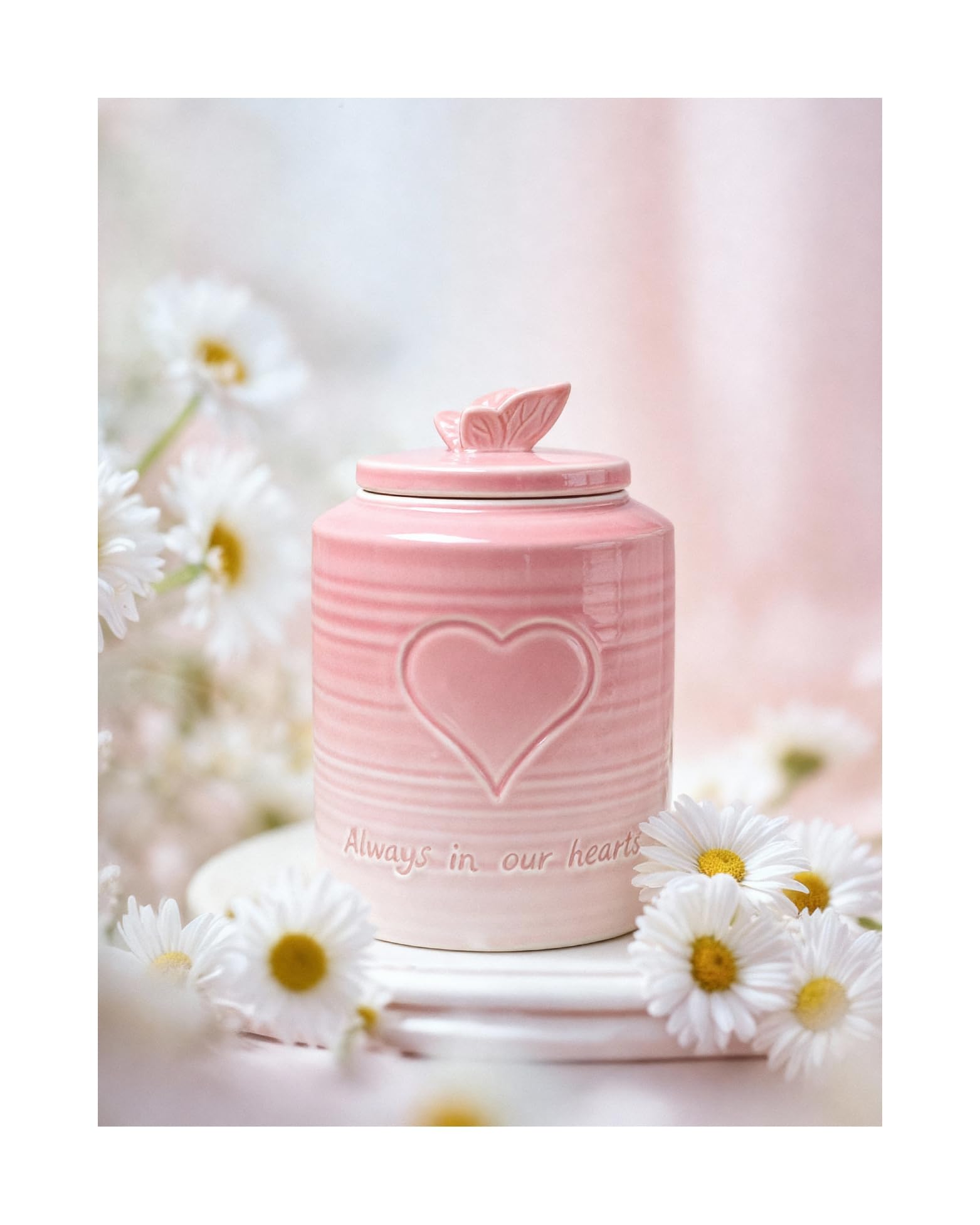 Handcrafted Ceramic Cremation Urn for Human Ashes Adult Small Butterfly Memorial Urn (Petal Pink)