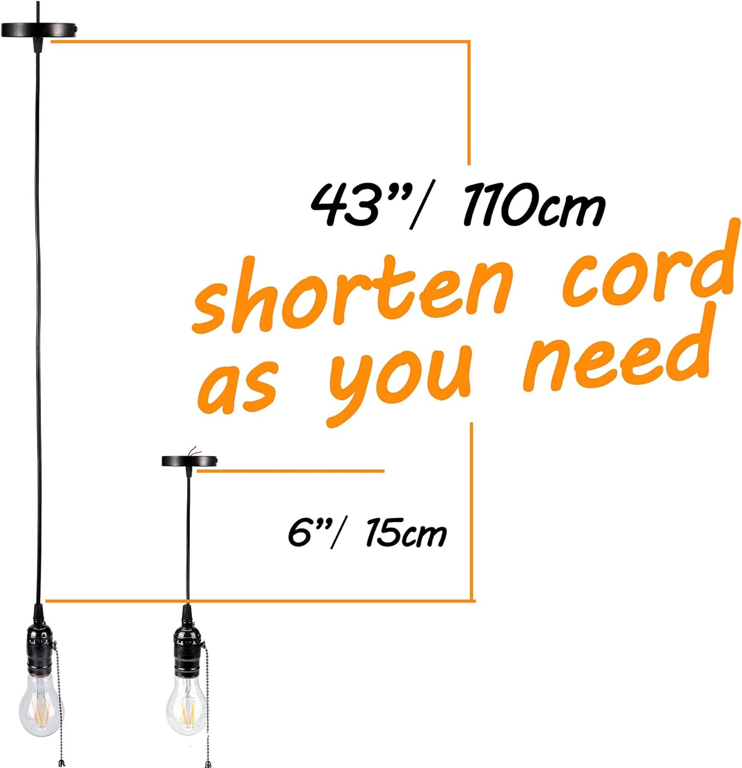 ACBungji Industiral Pendant Light Fixture with Pull Chain,DIY Vintage Hanging Lighting Kit with E26 Edison Bulb Socket 3.6FT Electrical Cord Wire for Indoor Kitchen,Black